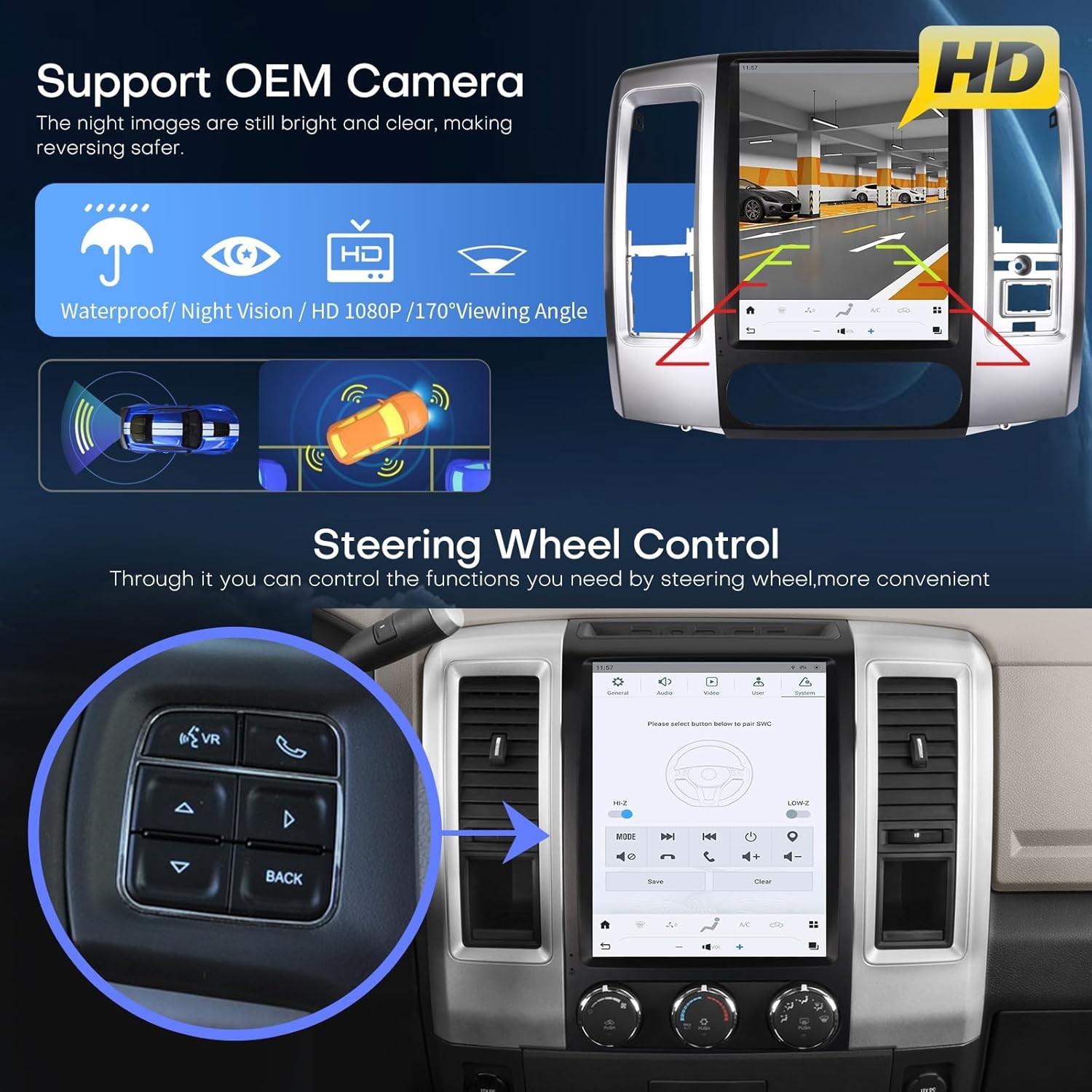12.1″ For Dodge Ram 2008-2012 Android Car Radio Stereo GPS Navi Carplay 8G+128GB