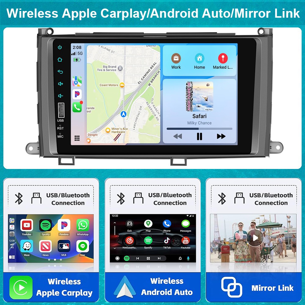 For Toyota Sienna 2011 2012 2013 2014 AM/FM Radio Bluetooth MP5 Player CarPlay