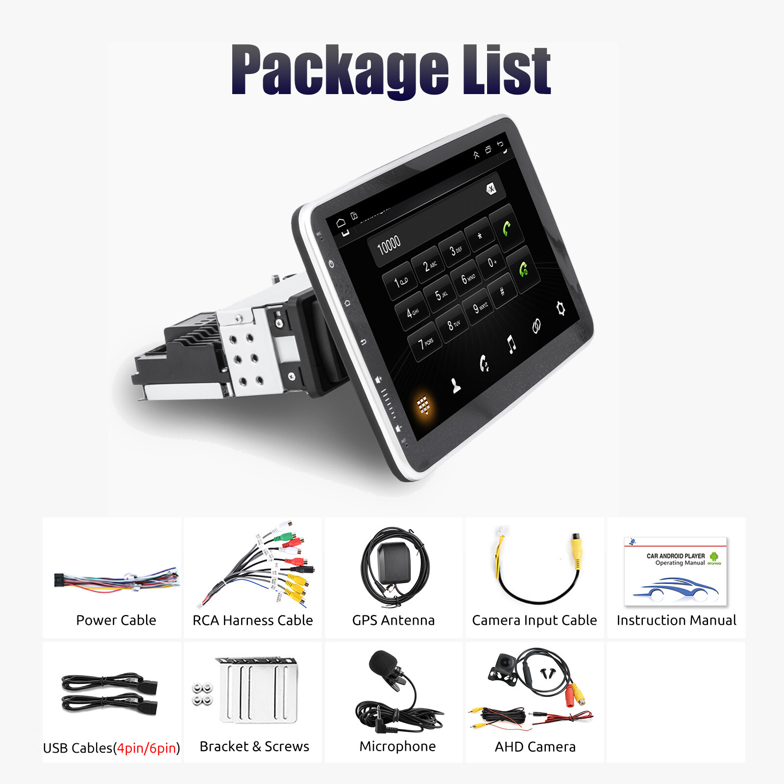 4G+64G 10” Single 1 DIN Carplay Android 13 Car Stereo Radio Rotatable GPS +CAM