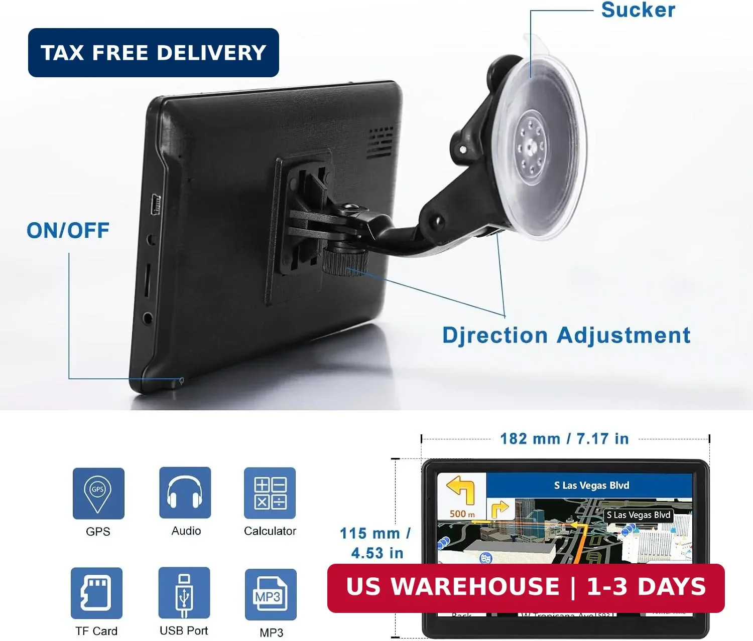 GPS Navigator for Car Truck RV, Latest 2025 Map, 7 inch Touch Screen Real Voice