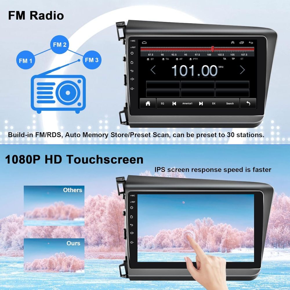 Apple Carplay For 2012 Honda Civic Car Stereo Radio Android 13.0 GPS Navi 2+32G