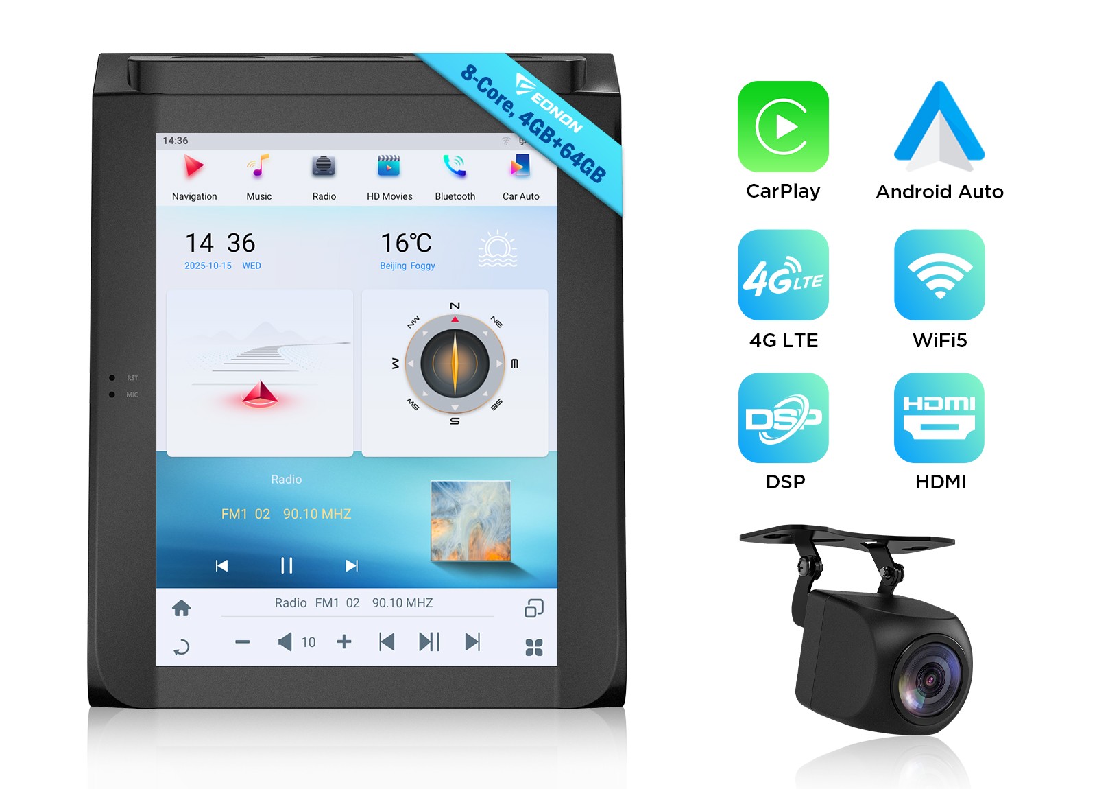 For 2015 Ford F150 Android 13 12.1″ Head Unit Wireless CarPlay Backup Camera SWC