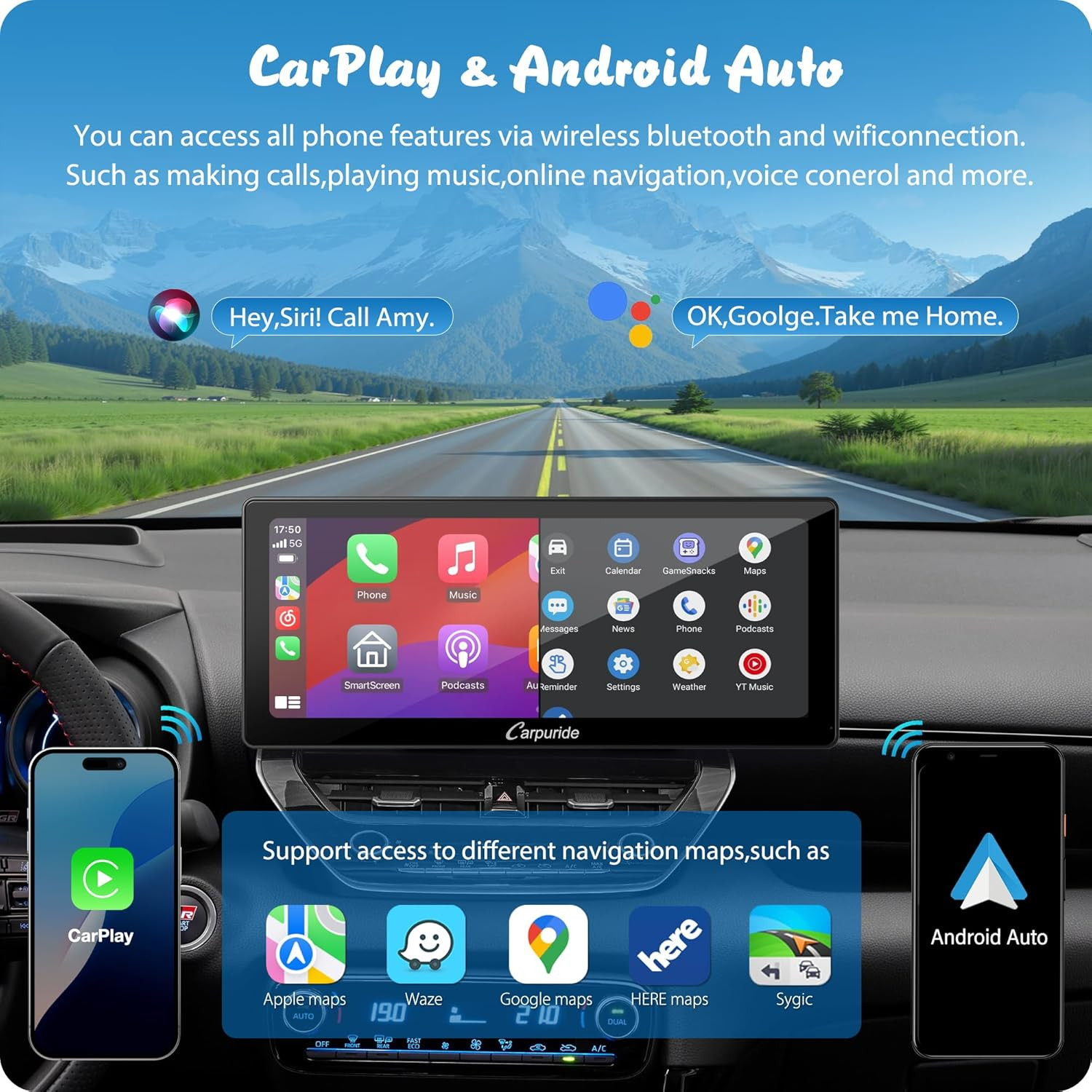 W103 Pro 10.3″ Bluetooth Car Stereo, Carplay/Android Auto, Touch Screen