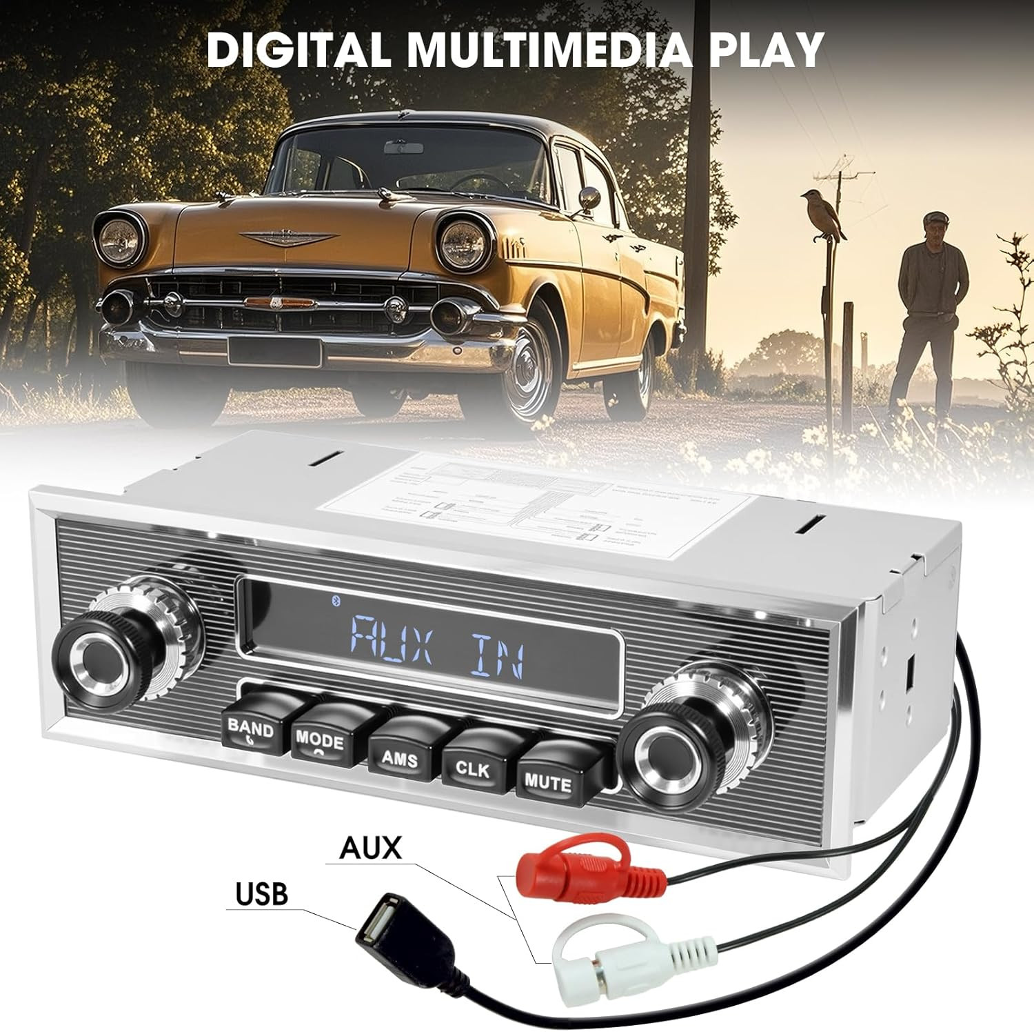 Bluetooth Retro Radio for Classic Vehicles: Single Din Vintage Stereo for Car –