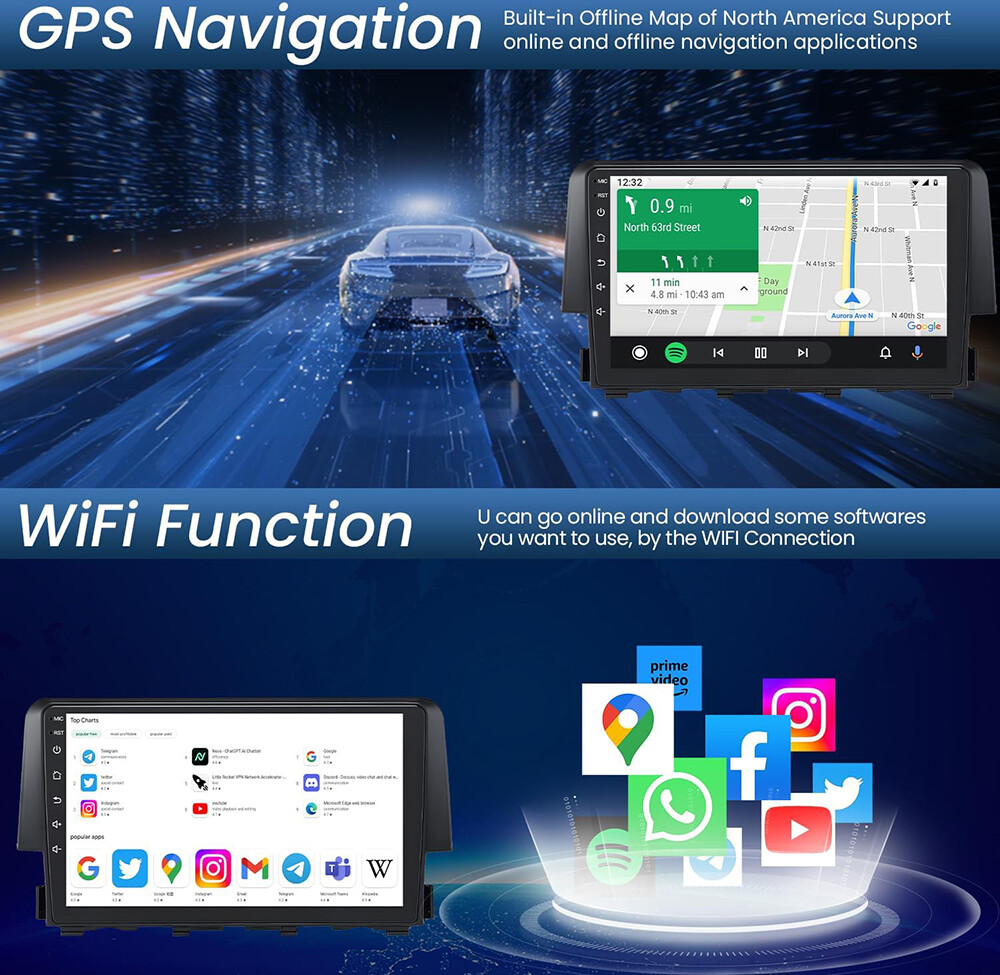 Android 13 Car Stereo Radio GPS WiFi Apple CarPlay For Honda Civic 2016-2021 64G