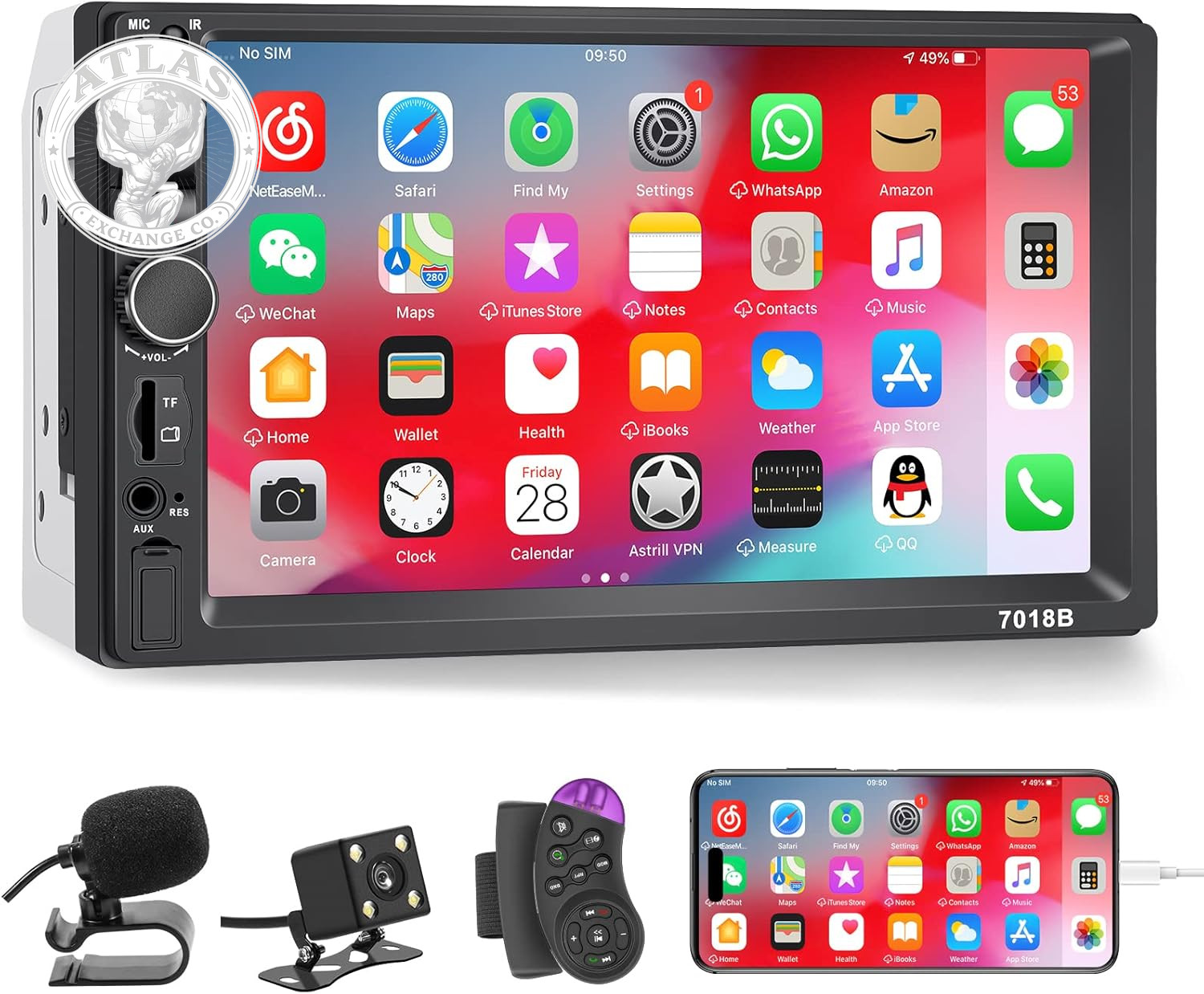 Double Din Car Stereo with Backup Camera Microphone, 7′ Touchscreen 2 Din Radio,