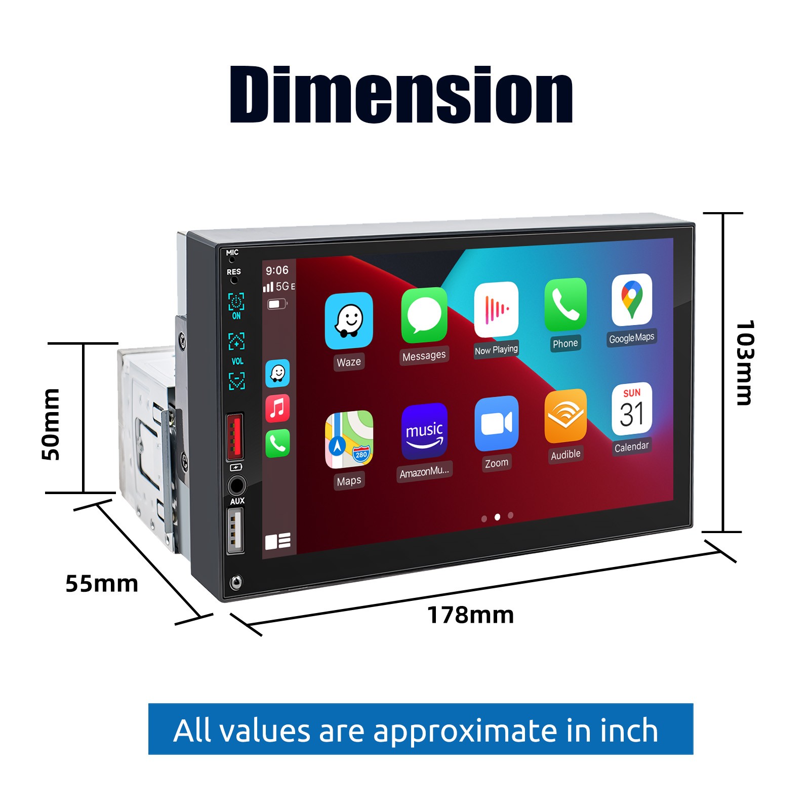 7 ” Single Din Car Stereo Android/Apple Carplay Radio Touch Screen Player+Camera