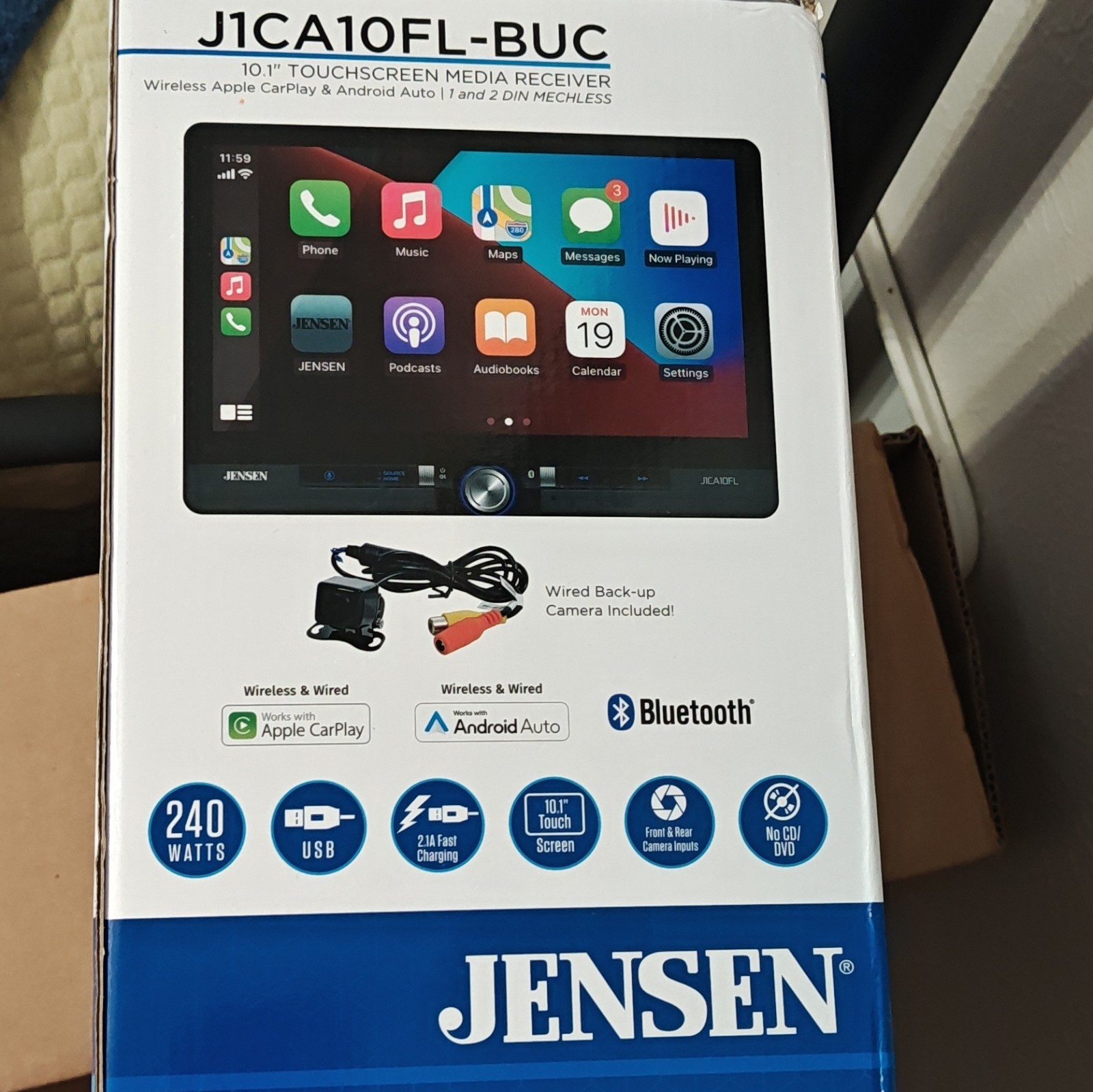 Jensen J1CA10FL-BUC 10.1″ Touchscreen 1 DIN CarPlay Android Auto Bluetooth USB