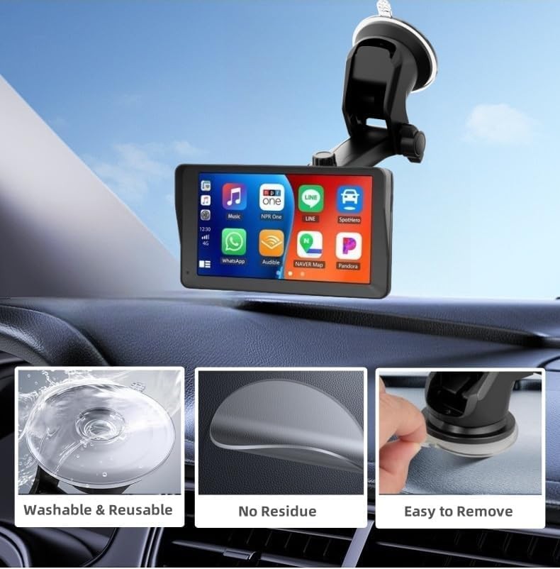 Carplay Screen Mount with Scrwes, Flexible Suction Cup Bracket for 7″/ 9″/