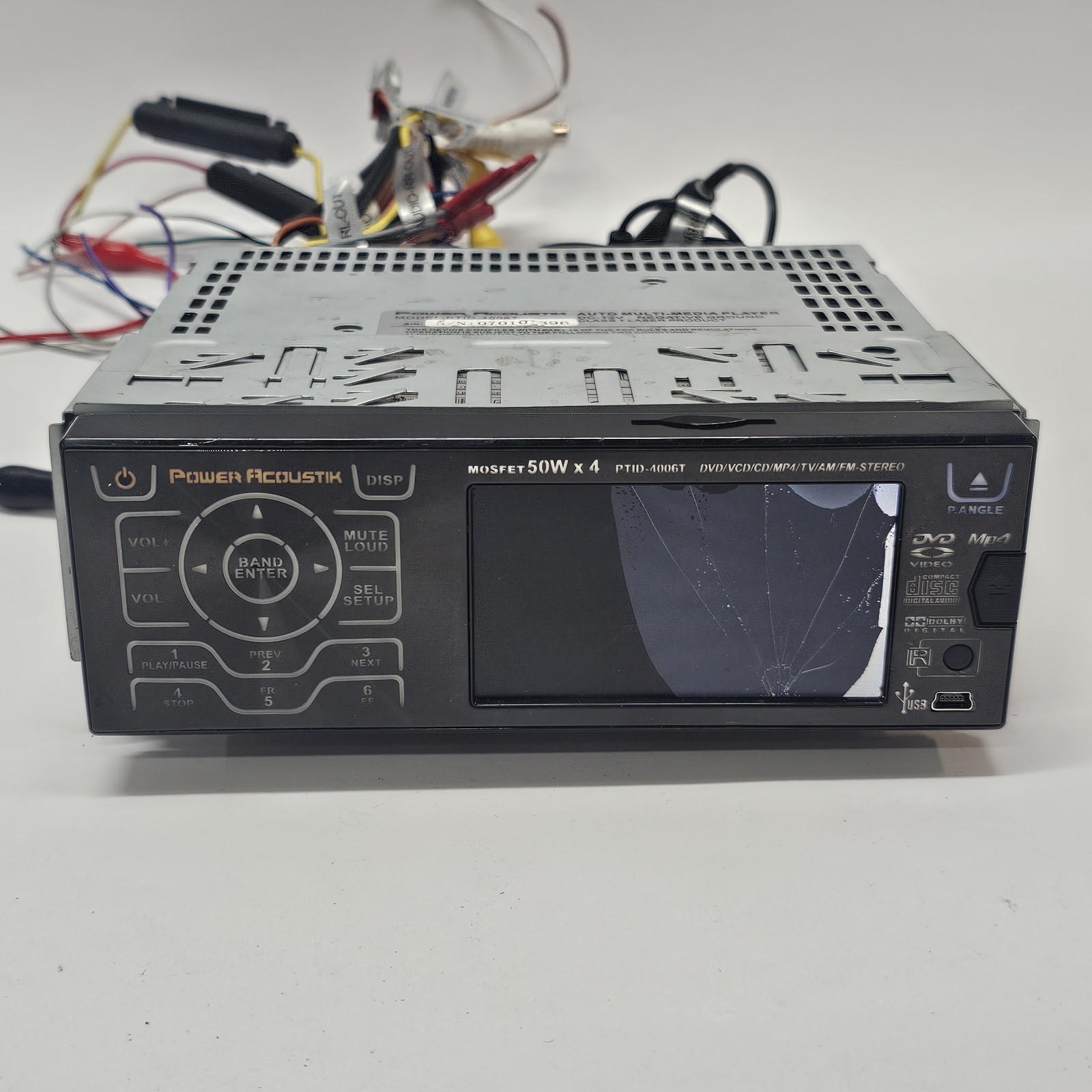 Power Acoustik Single DIN Reciever Car Stereo Radio PTID-4006T FOR PARTS/REPAIR