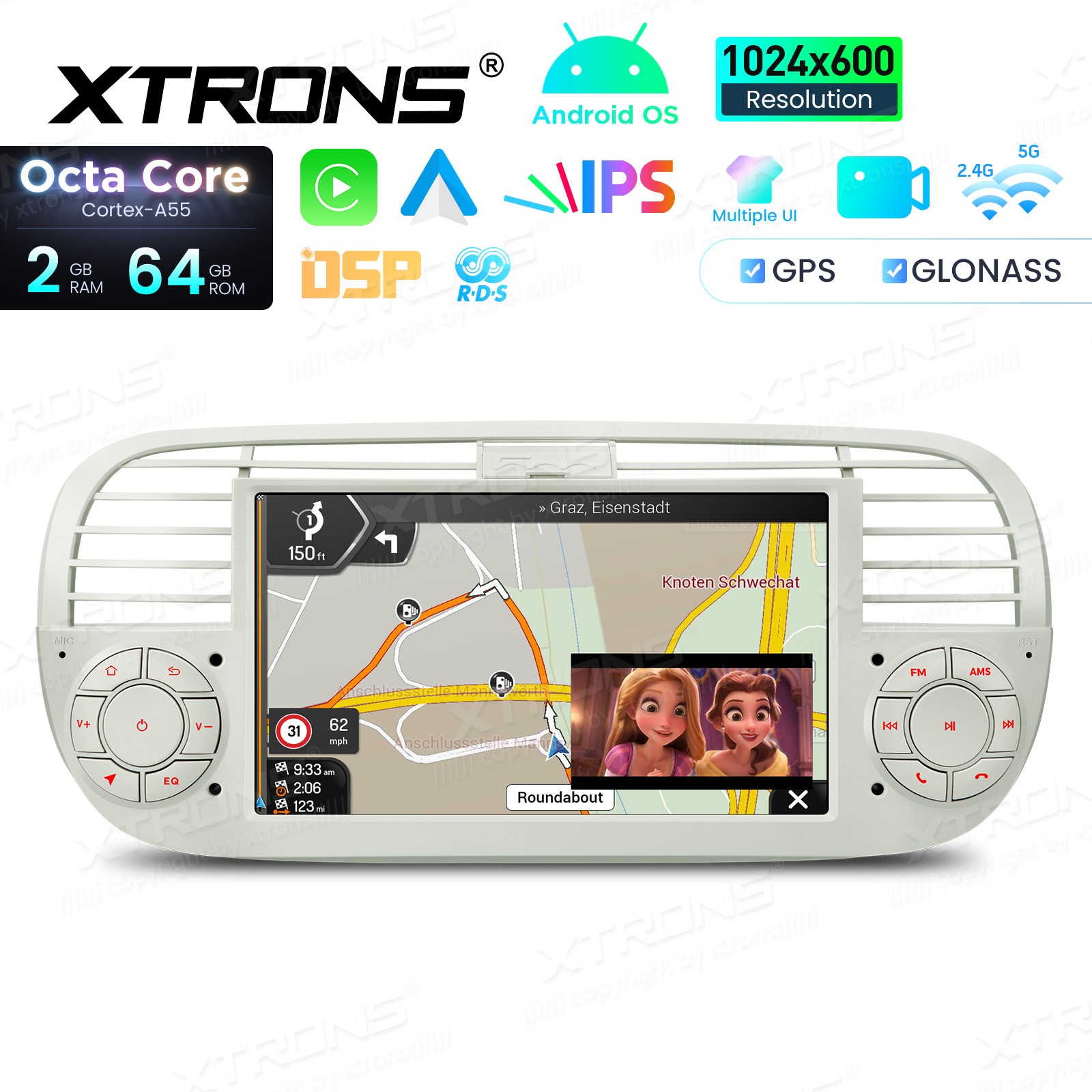 4G LTE Octa-Core CarPlay Android 13 Car GPS Stereo Radio WiFi 2+32G For Fiat 500