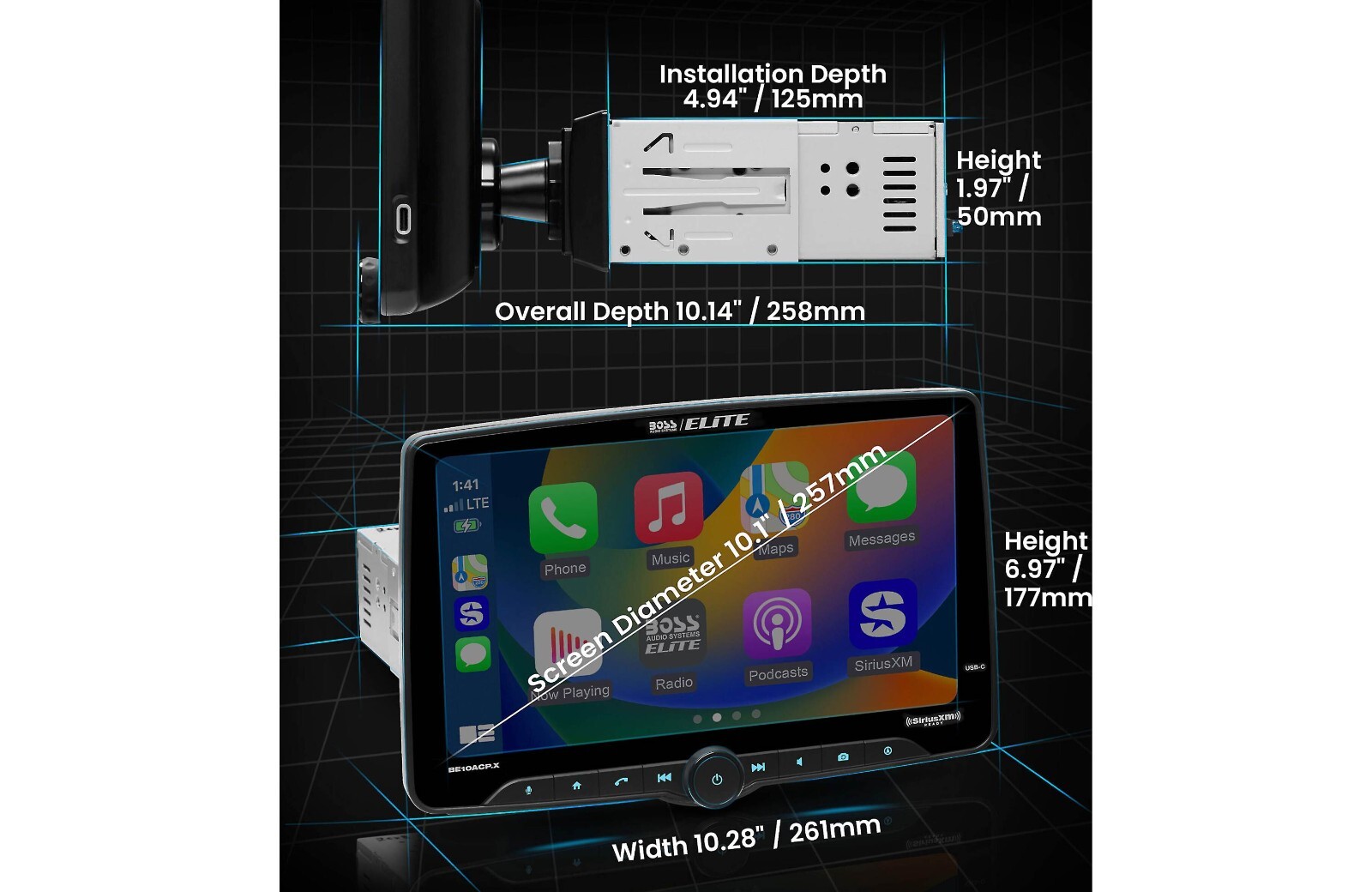 BOSS BE10ACP.WX Car Stereo Wireless Apple CarPlay Android Auto 10.1” Single Din