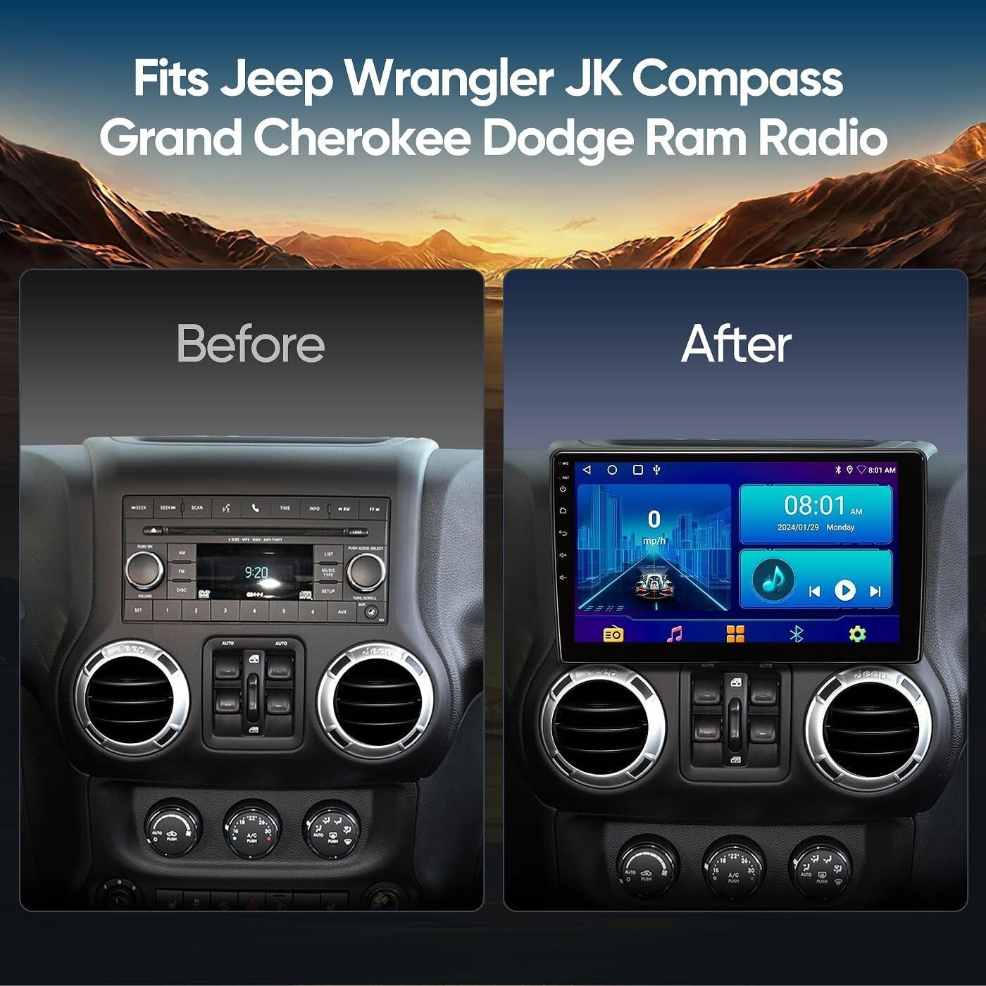 Android 13 GPS Carplay Car Stereo Radio For Jeep Wrangler Chrysler Dodge Ram+CAM