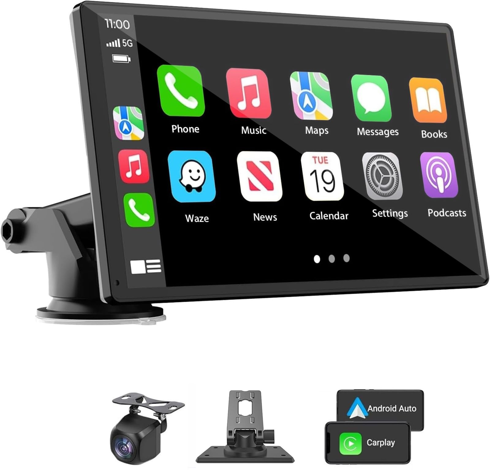 Portable Wireless Carplay Car Stereo, 7″ HD Touchscreen for 7 inch, Black