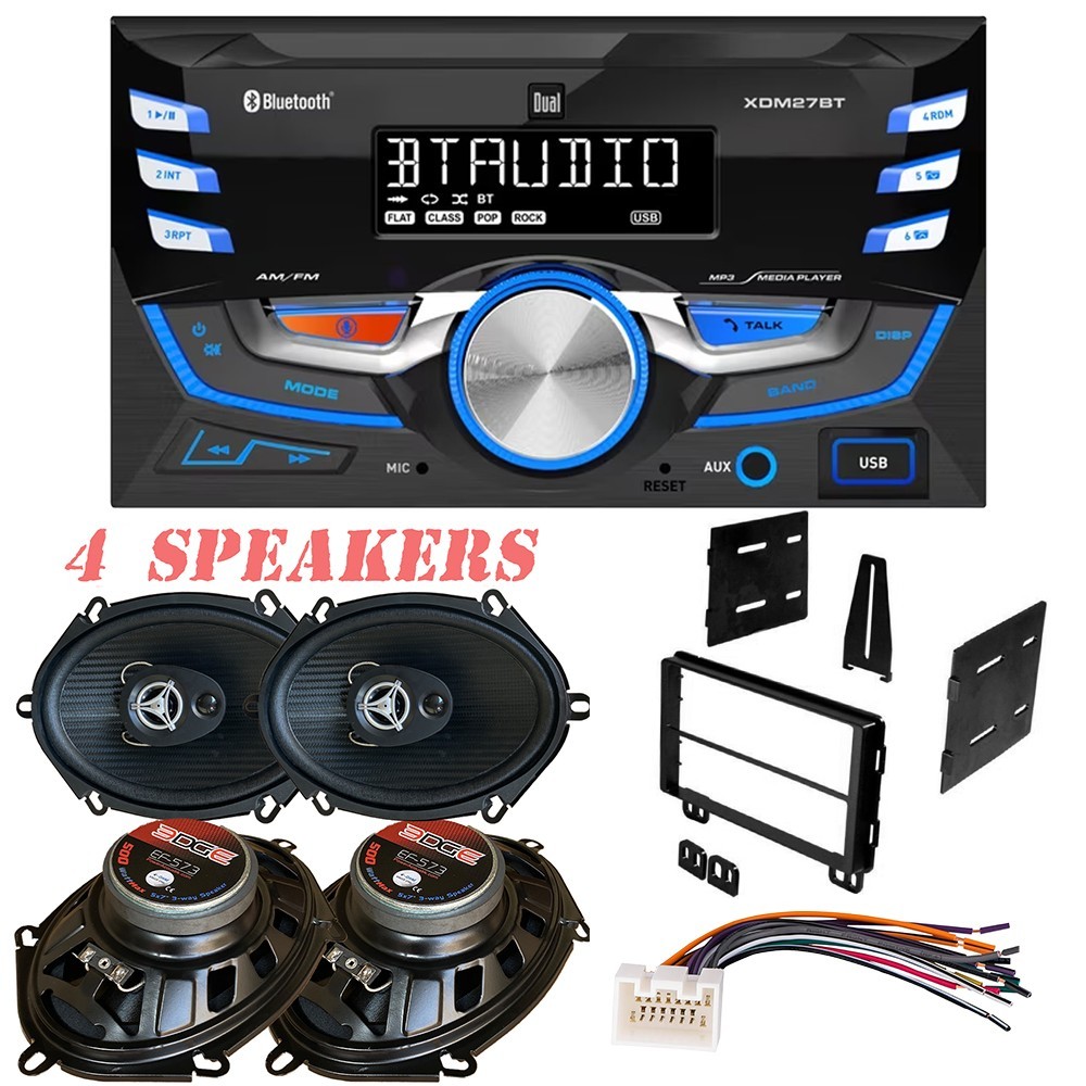 Dual XDM27BT AM/FM Radio Car Stereo & 500W Speakers for 2001-2004 Ford Mustang