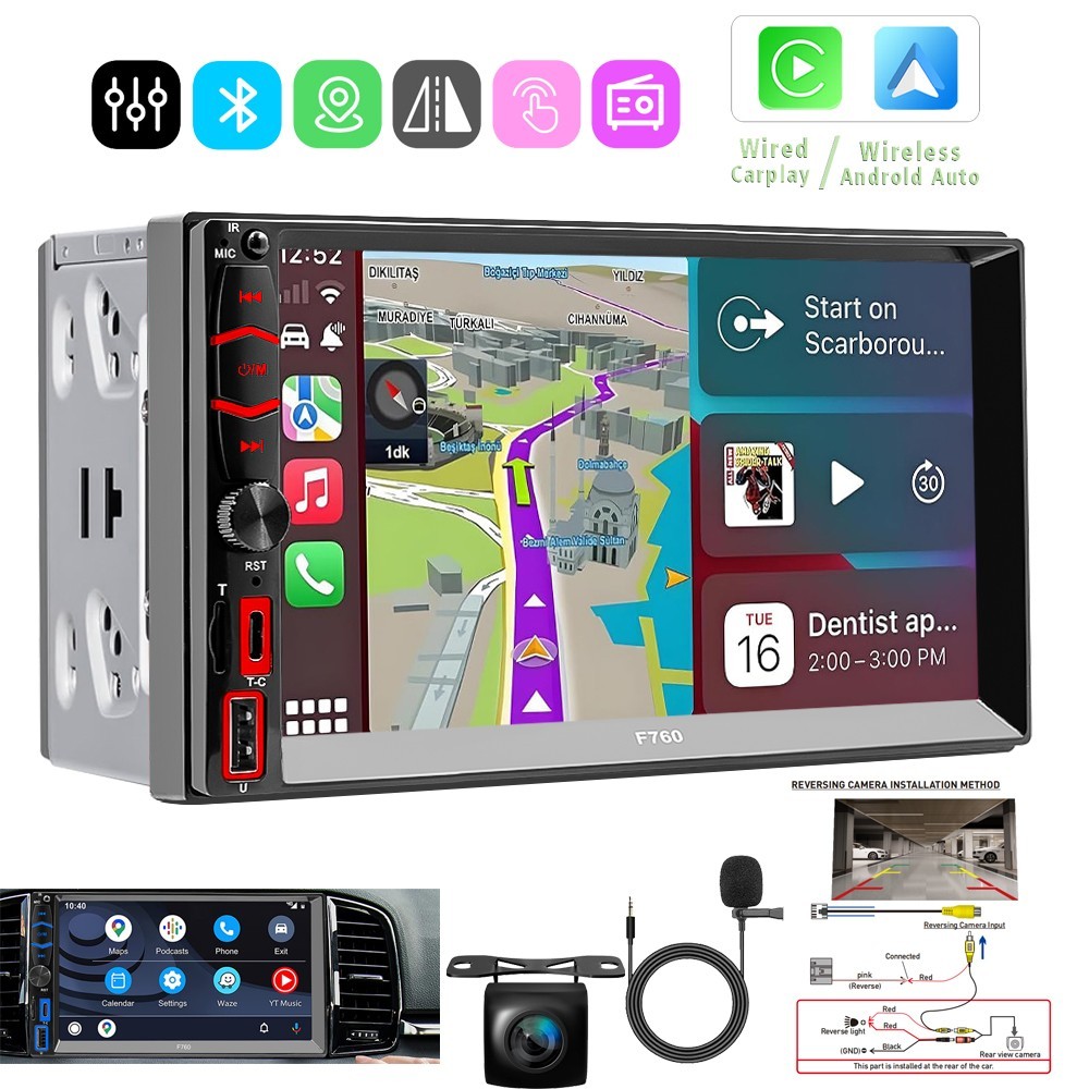 7″ Wireless Car Radio Double 2DIN Apple CarPlay Stereo Touch Screen Bluetooth AM