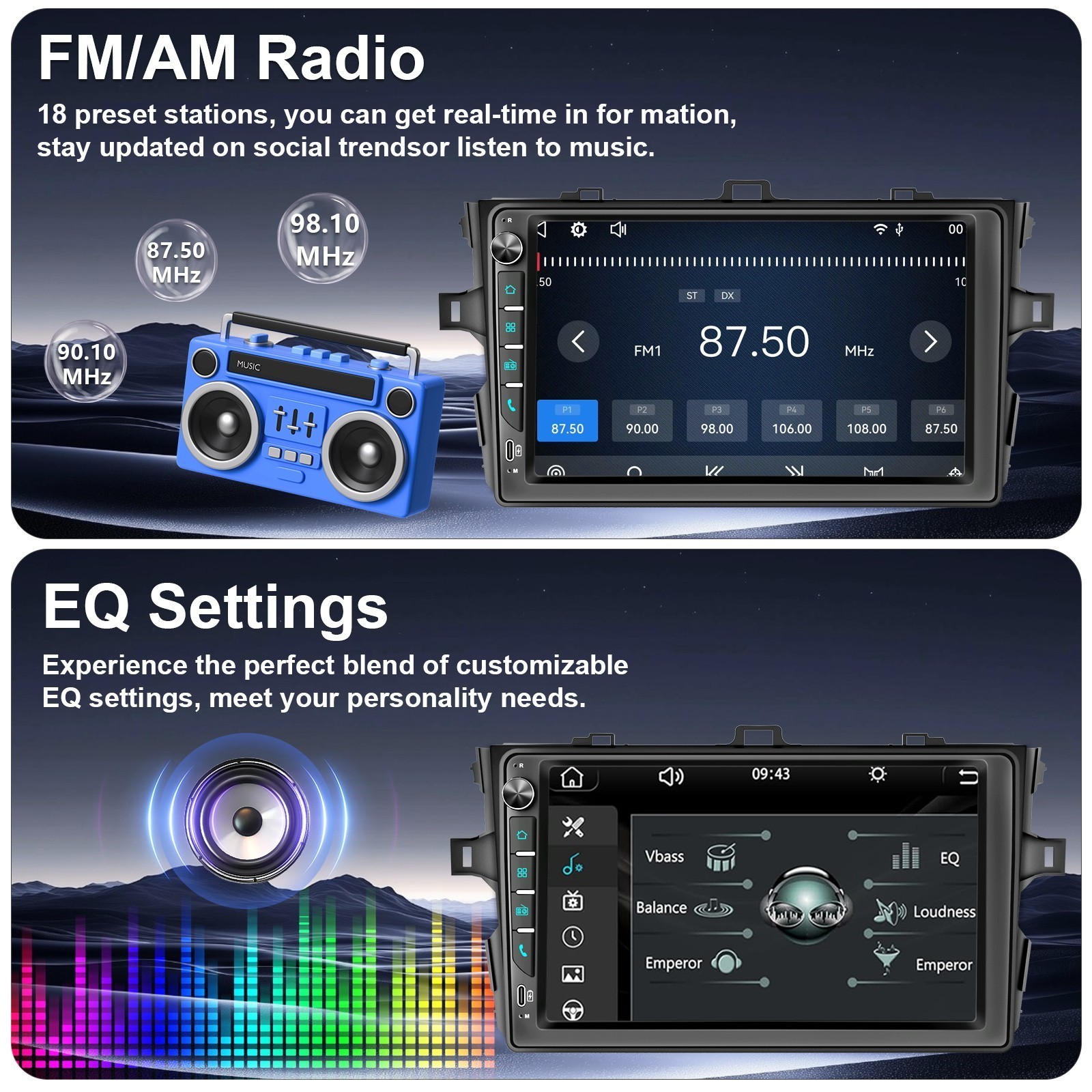 Car Stereo Radio Wireless Carplay For Toyota Corolla 2009 2010 2011 2012 2013