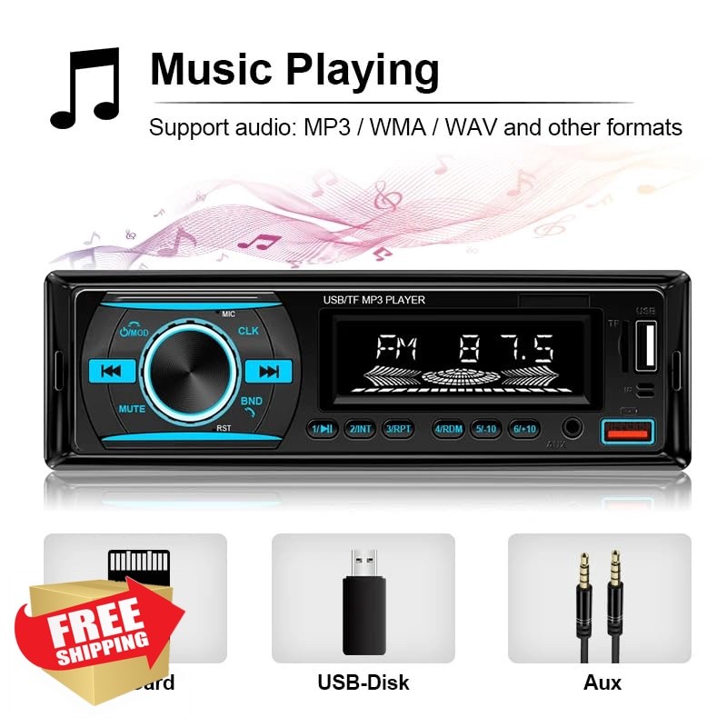 iAmotus 1 DIN Car Stereo Bluetooth FM MP3 7-Color