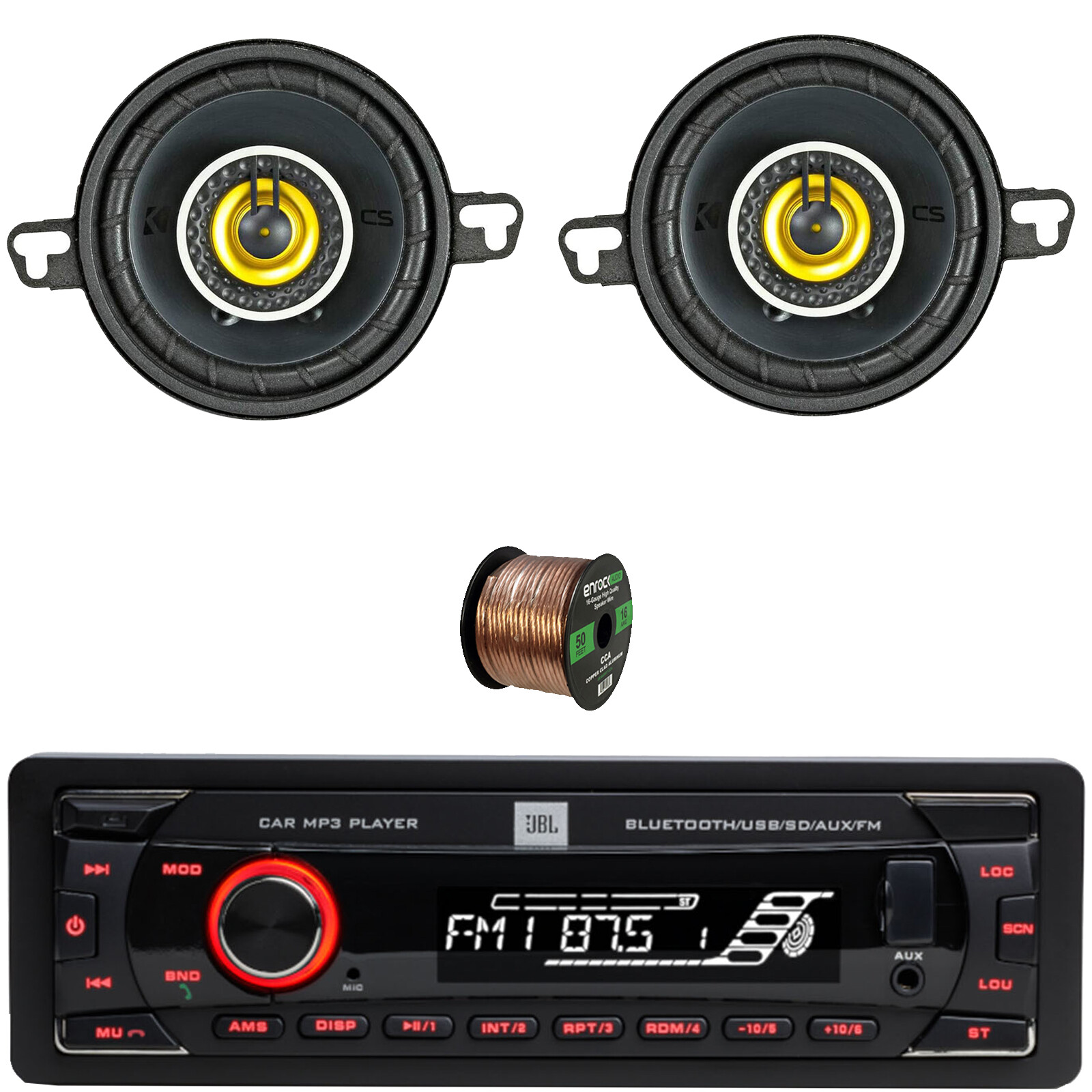 JBL 1-DIN Bluetooth SD/MP3 Receiver, 3.5″ 90W 2-Way Coaxial Speakers (Pair)