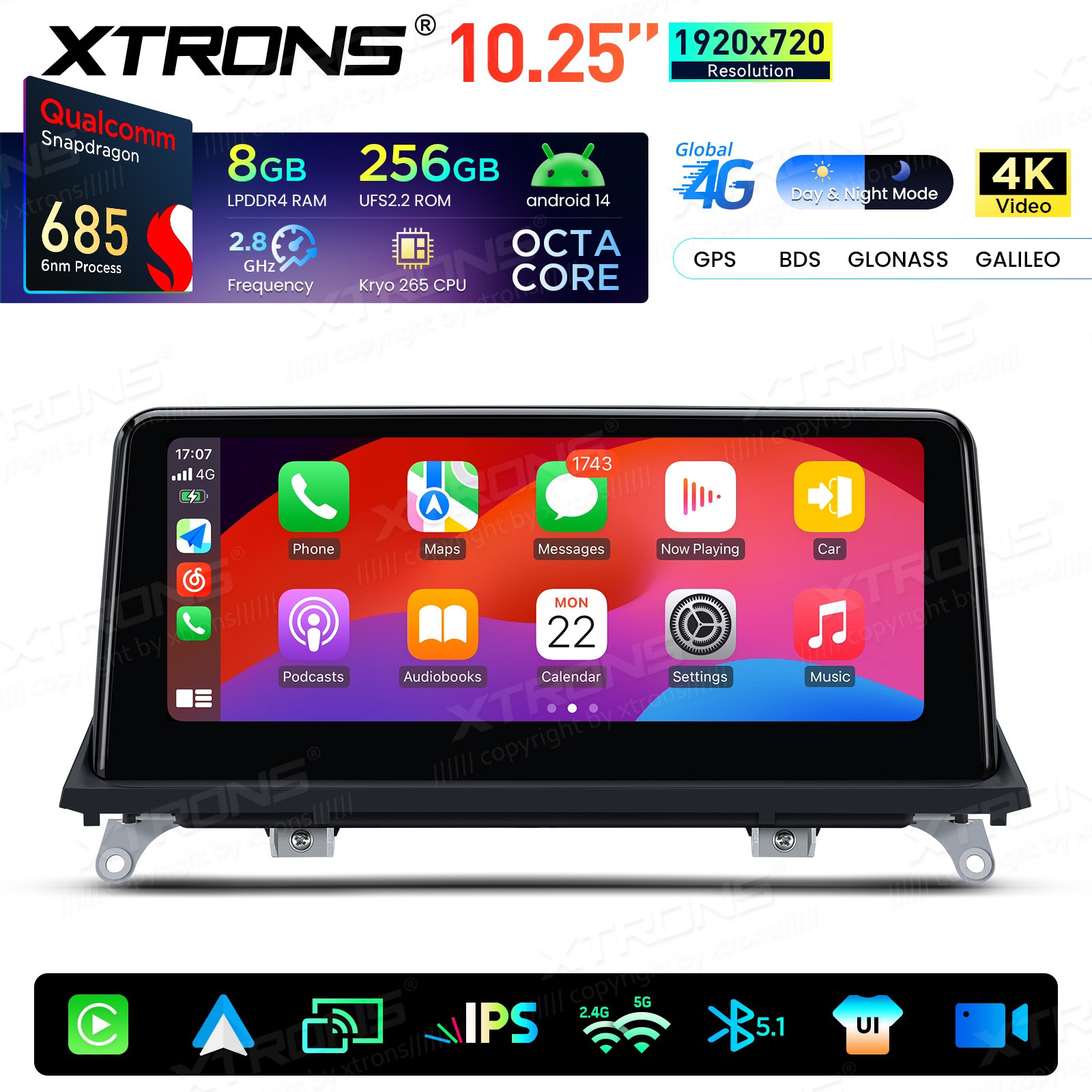 8-Core 8+256G 4G Android 14 Car Screen Retrofit Stereo For BMW X5 X6 E70 E71 CCC