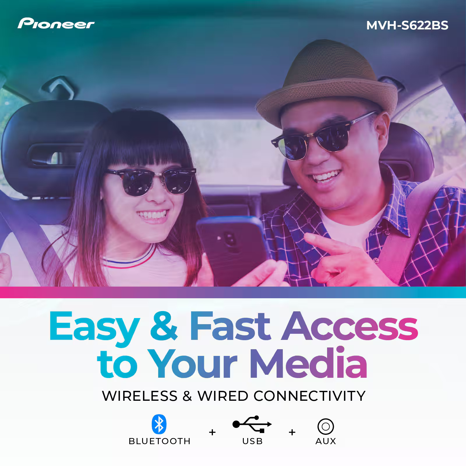 Pioneer – In-dash Bluetooth Audio Digital Media (ADM) Receiver – Black