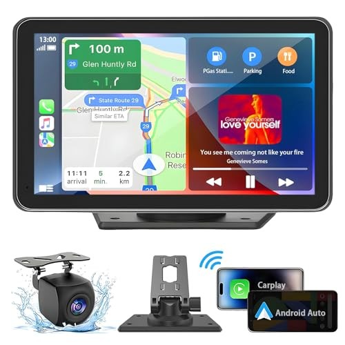 Portable Carplay Screen for Car, 7″ Wireless Carplay & Android Auto with