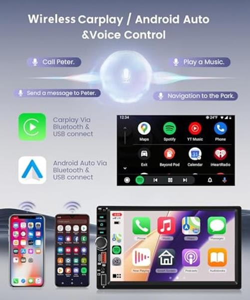 Wireless Carplay Android Auto Double Din Car Radio Stereo, Wireless Carplay+USB
