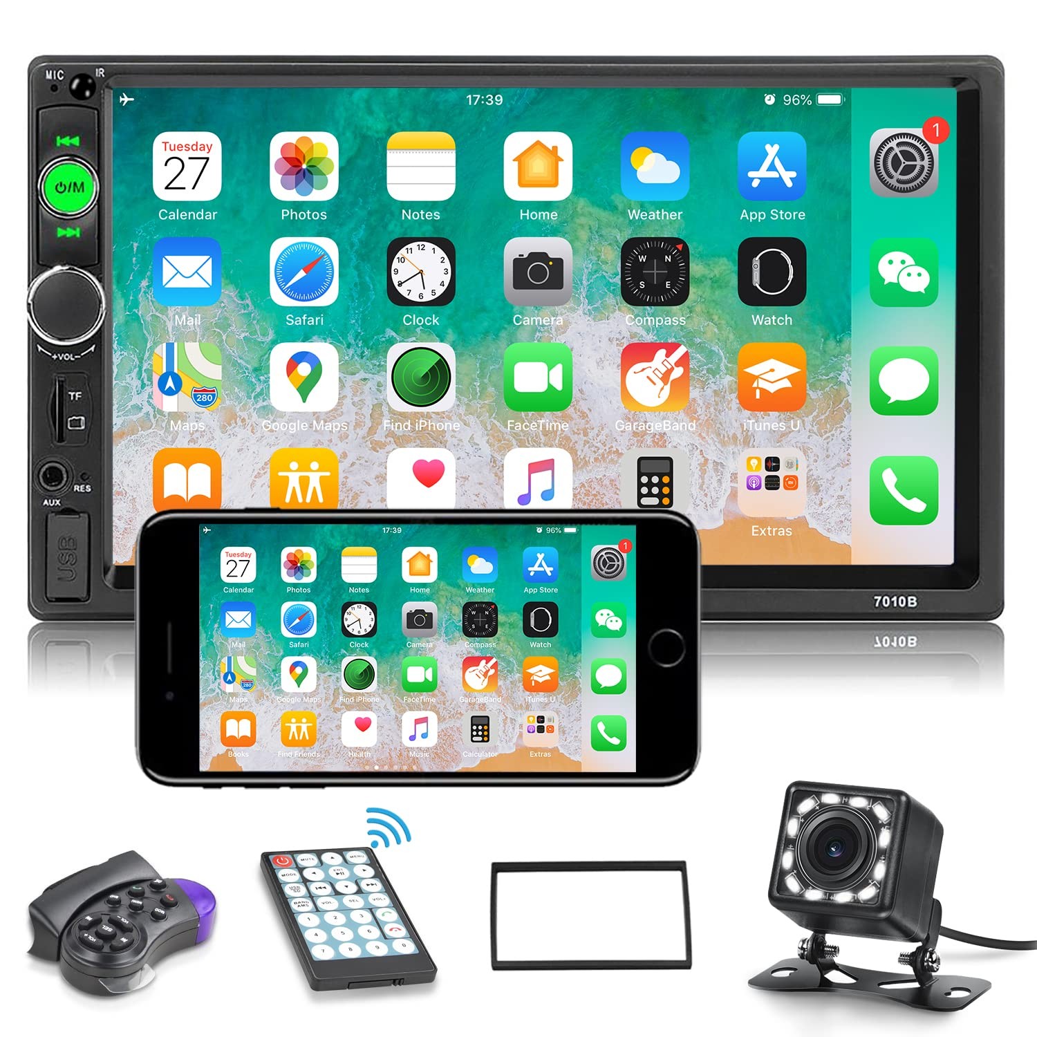 Double Din Bluetooth Car Stereo 7 inch HD Touch Screen Car Radio with Backup Cam