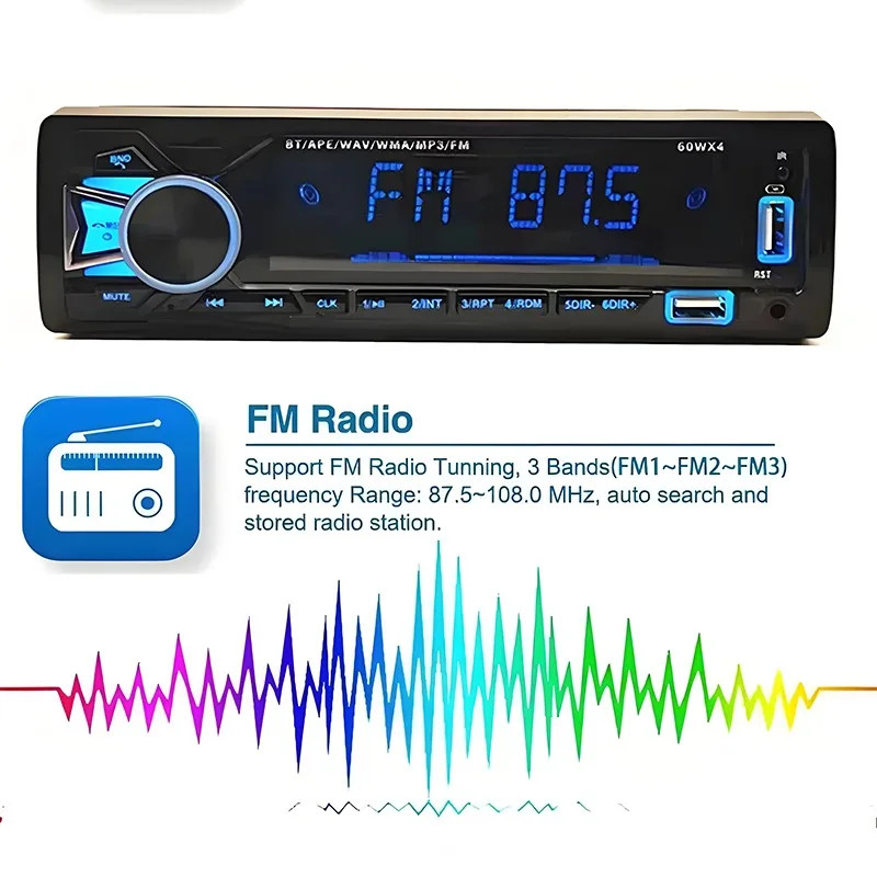 Single Din Car Stereo Radio Bluetooth MP3 Player Dash Audio FM AUX USB Charger
