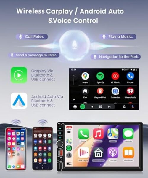 Wireless Carplay Android Auto Double Din Car Radio Stereo, Wireless Carplay+USB
