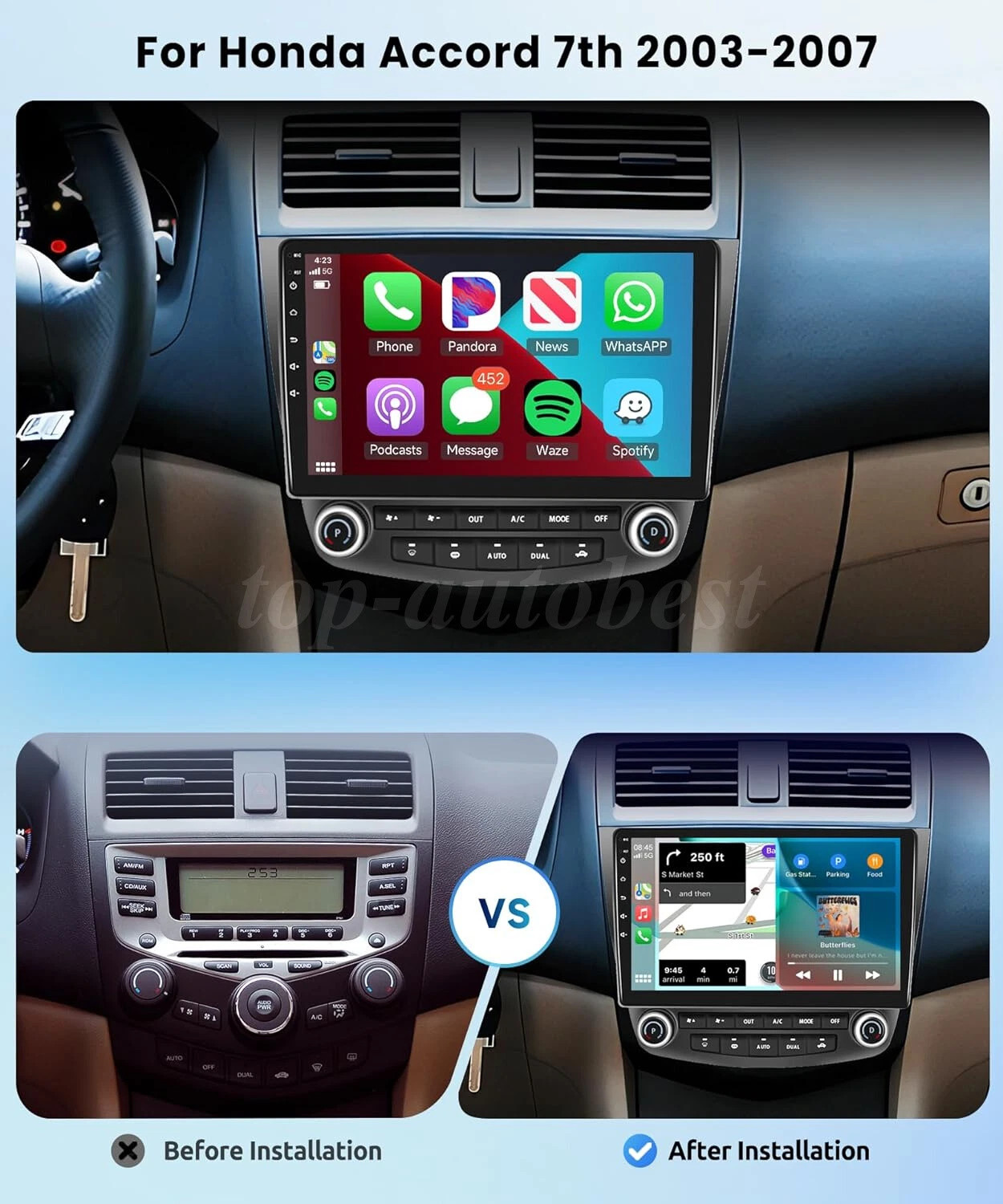 Carplay For Honda Accord 2003-07 10″ Android 15 Stereo Car Radio GPS Headunit FM