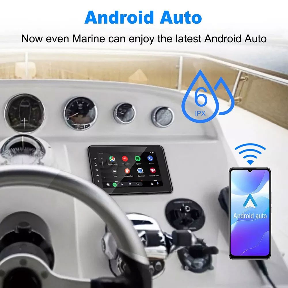 8″ Waterproof Marine Multimedia Player with Wireless Carplay and Android Auto