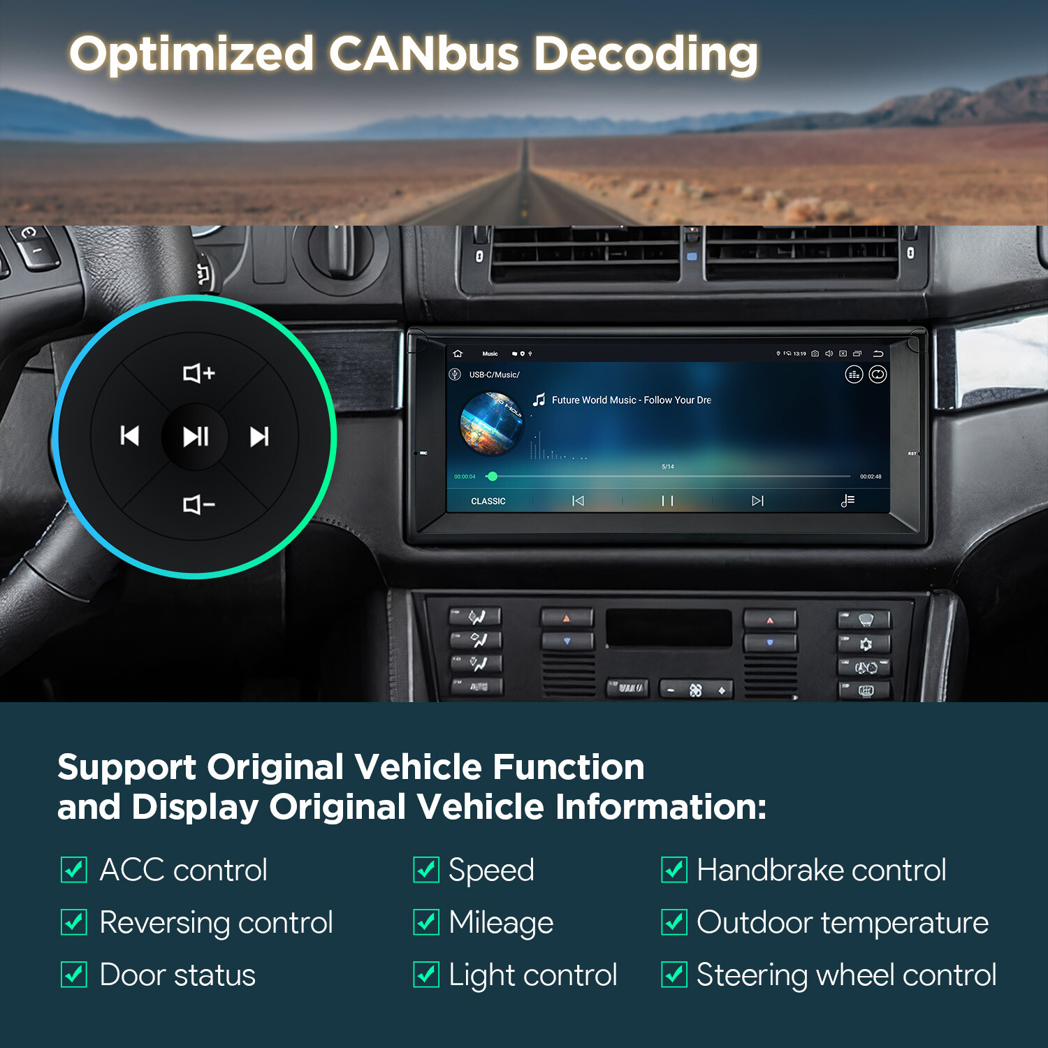 CAM+ For BMW E39 E38 QLED 10.25″ Android 12 8+128GB Car Play GPS Stereo Radio 4G