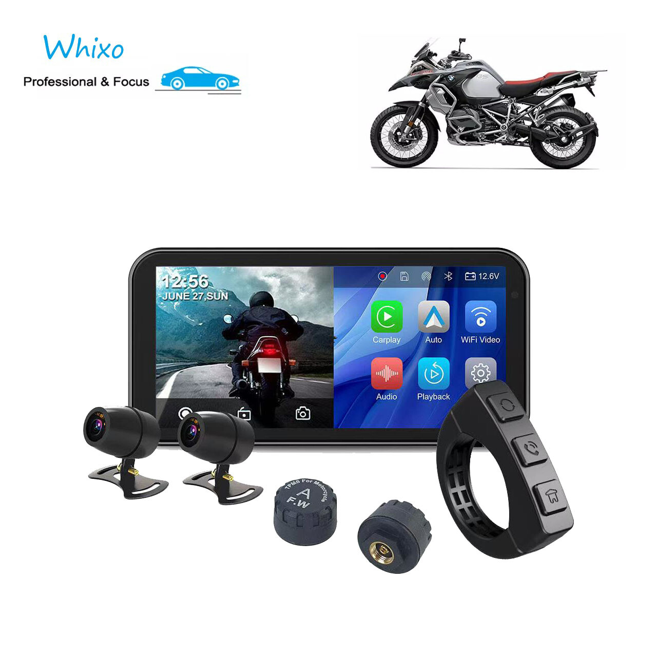 Android Wireless Carplay Car Motorcycle Stereo with Dual Camera Tire pressure