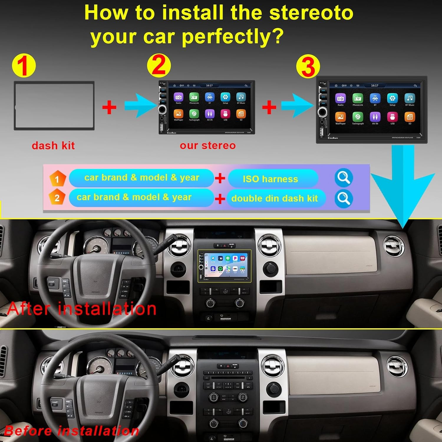 Wireless Apple Carplay Double Din,7″ Car Bluetooth 5.2,FM Car Radio,Ips 1024*600