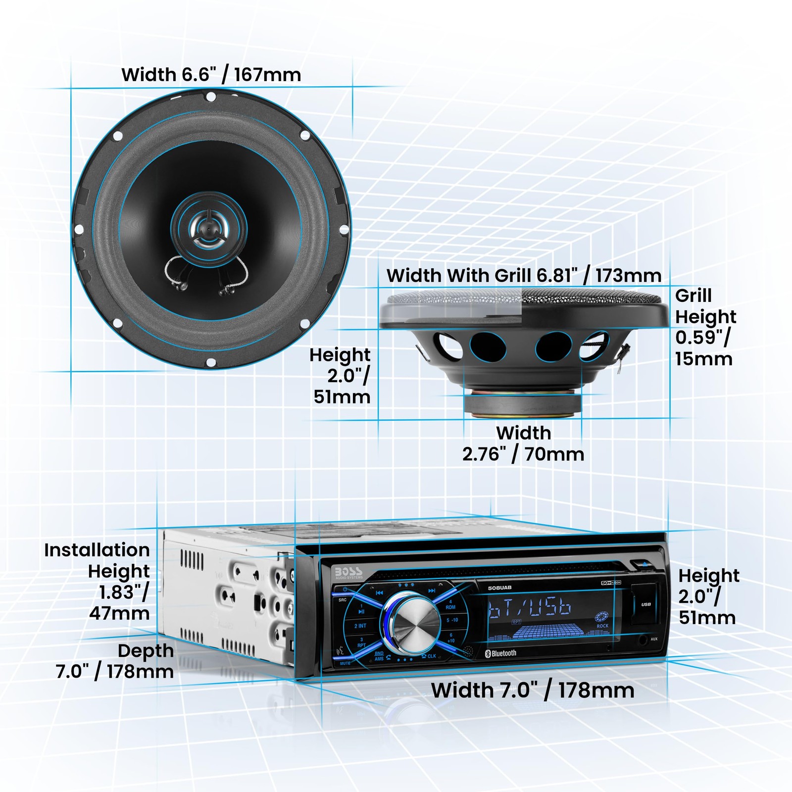 Boss 508Uab Bluetooth Am Fm Receiver With 6.5 Inch Speakers And Remote
