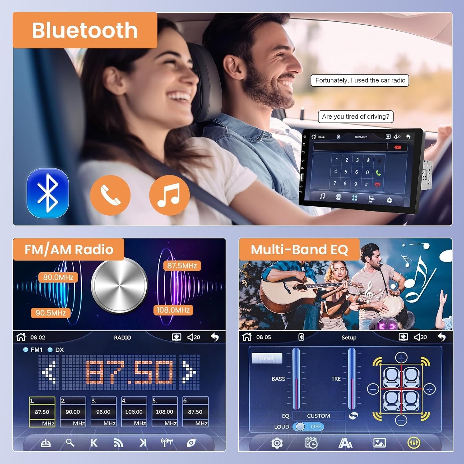Single Din Car Radio, Bluetooth, GPS, USB, EQ, Backup Camera