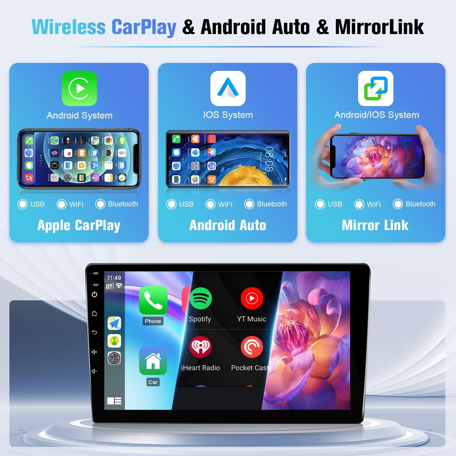 9″ 8 Core Wireless Carplay Android Auto Stereo for 2011-2013 Hyundai Elantra