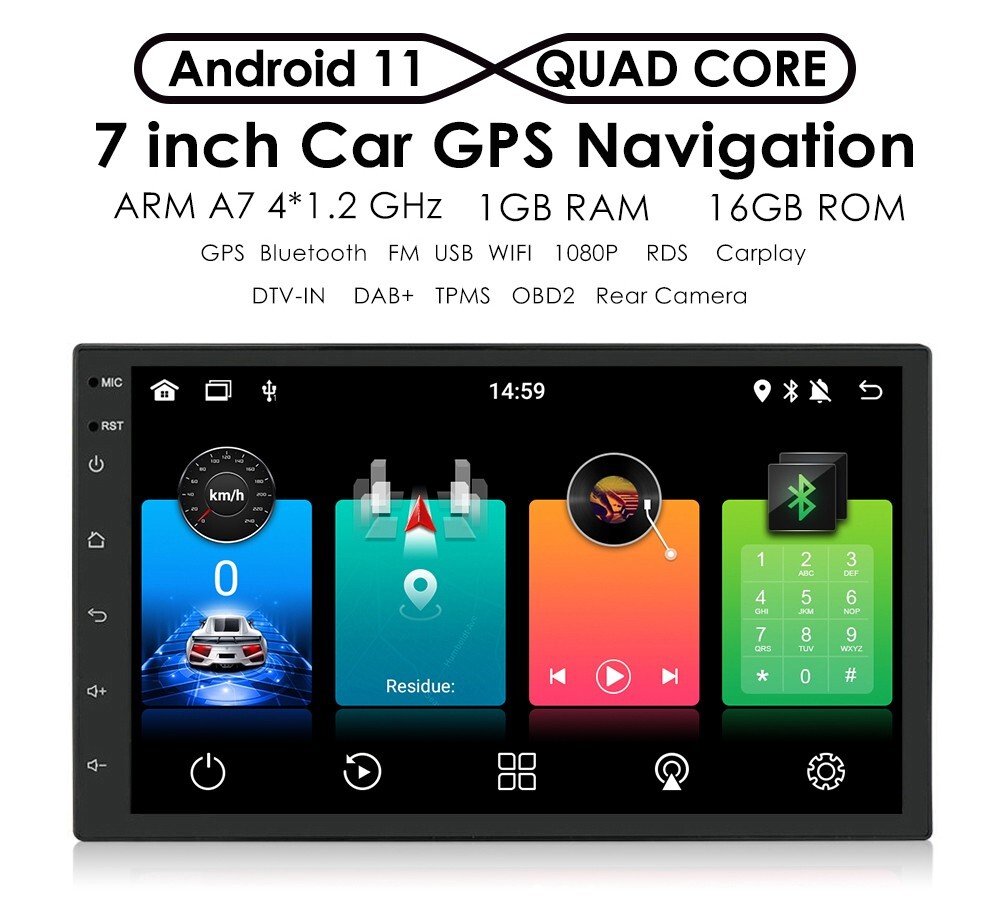 2 DIN 7inch Android 11 CarPlay Car Stereo Radio GPS Navi Player BT WiFi +Camera