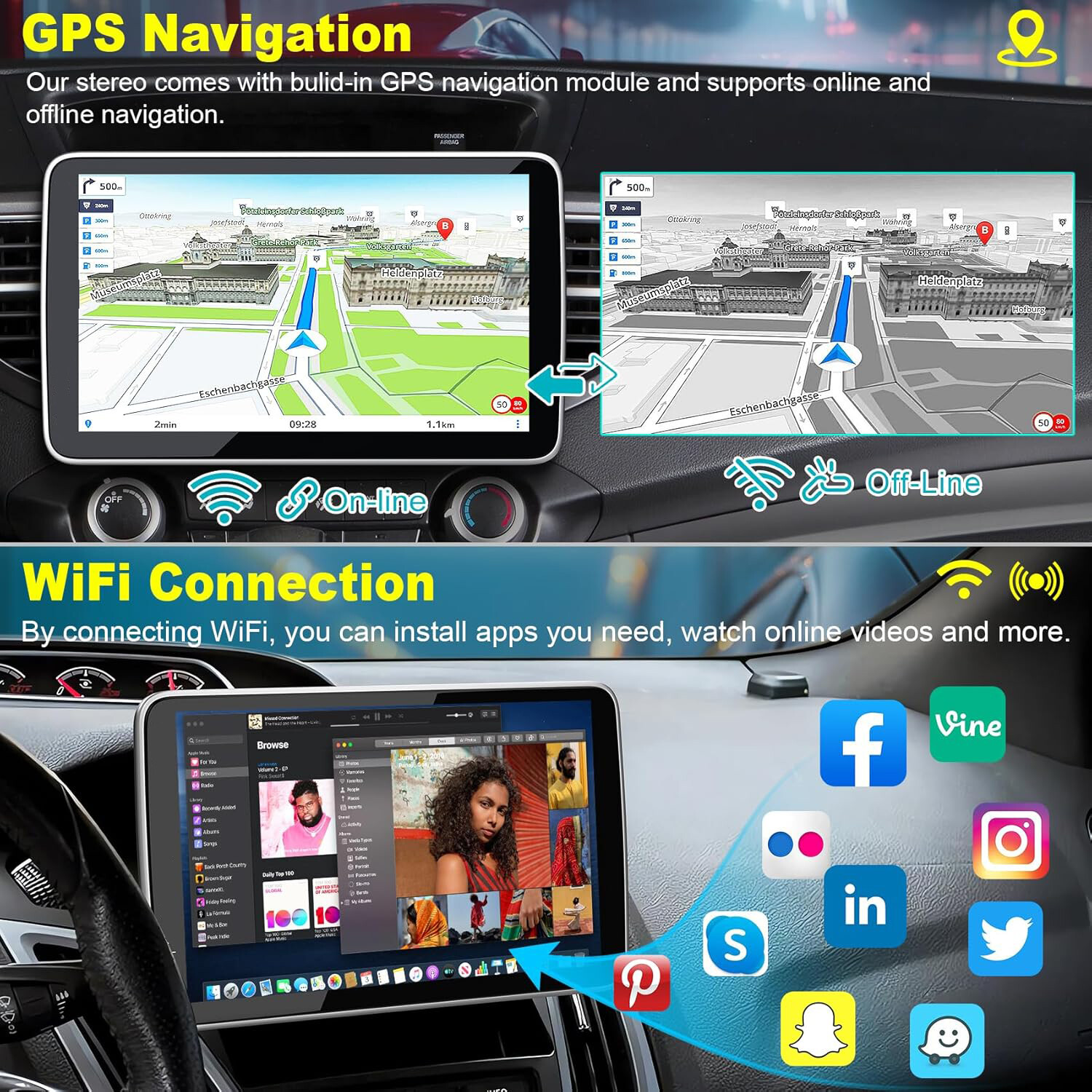 10 Inch Car Stereo Radio Player Android 13 GPS For Carplay 2 Din WIFI + Camera