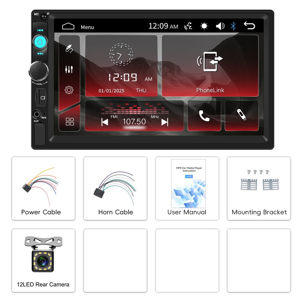 7″ Double 2DIN Car MP5 Player BT Touch Screen Stereo Radio FM Mirror Link Camera