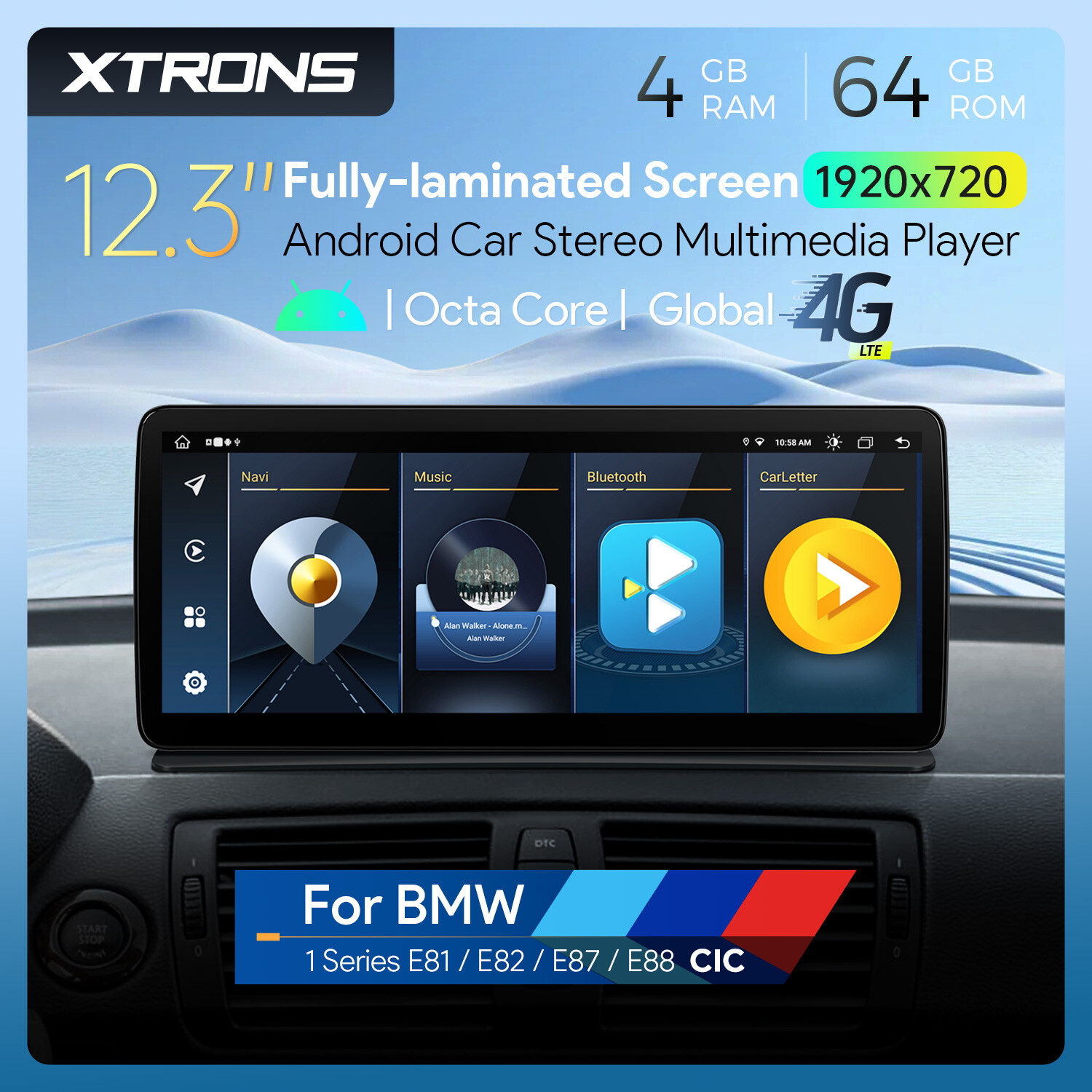 12.3″ 4G LTE Android 14 8Core Car Stereo GPS DSP For BMW 1er E81 E82 E87 E88 CIC
