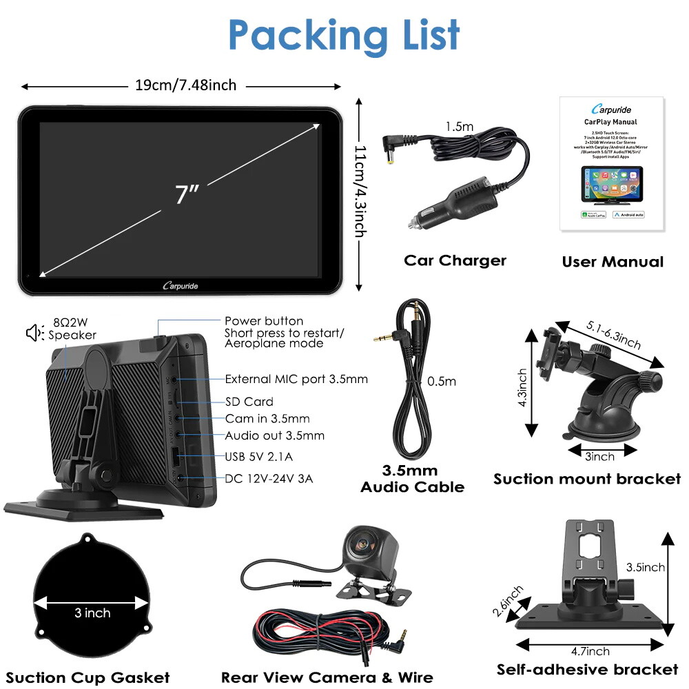 Carpuride 701Plus Dual Bluetooth Wireless Apple CarPlay GPS Android Auto Radio