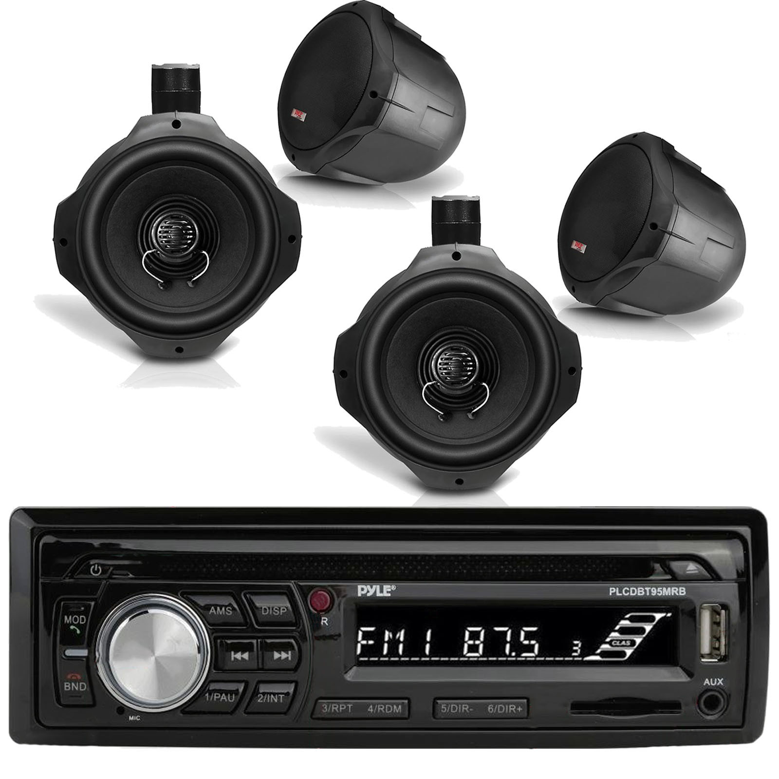 Pyle Bluetooth Marine Radio MP3/USB/SD CD AM/FM, 4x 6.5″ Wakeboard 200W Speakers