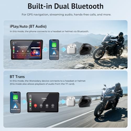 W722TPMS 7″ Wireless Motorcycle CarPlay & Android Auto with TPMS,IP67 7 Inch