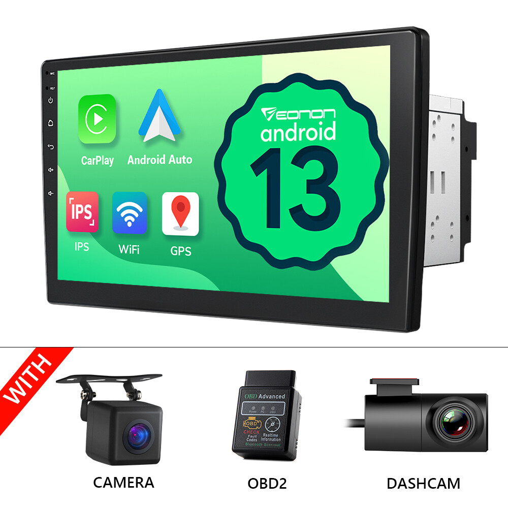 DVR+CAM+OBD+10.1″ IPS Double DIN Android 13 Car Stereo GPS RDS Head Unit CarPlay