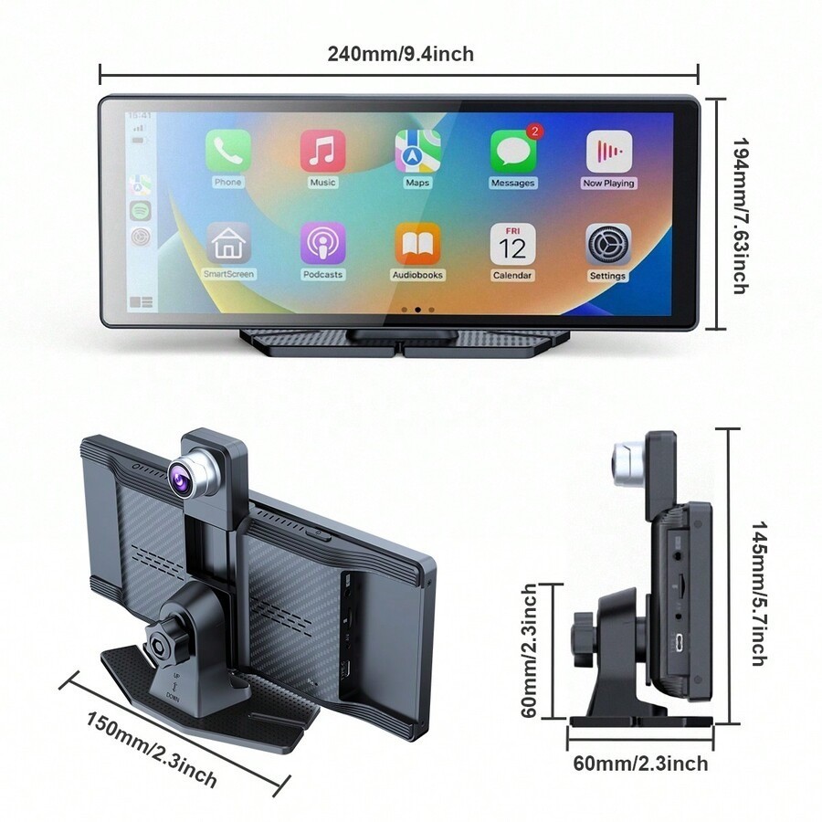 10.26″ Wireless CarPlay Touchscreen with 2.5K+1080P Dash Cam & 64GB Card