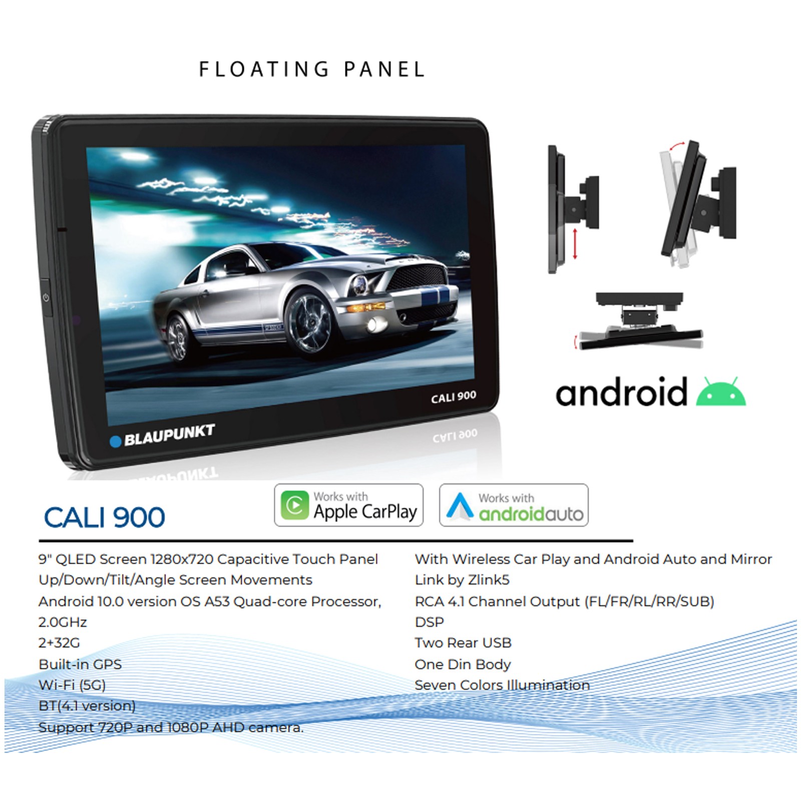 Blaupunkt CALI 900 9″ Touchscreen WiFi Radio, Amp,Kit, 2x 6×8″ 60W Speaker, Wire