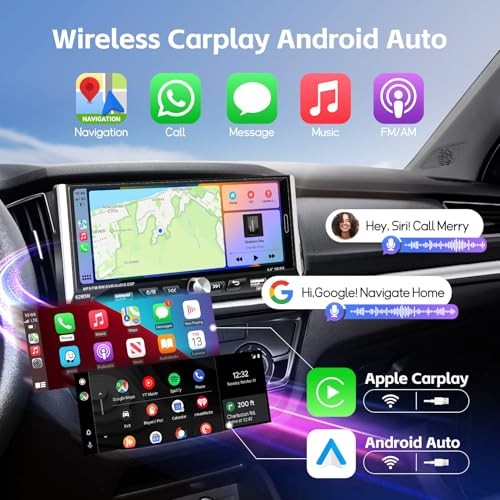 Single Din Car Stereo with Wireless Apple Carplay Android Auto, 6.9″ 6.9 Inch