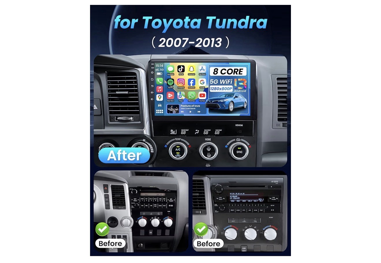 10in Android Touchscreen Car Stereo for Toyota Tundra 2007-2013 BT CarPlay